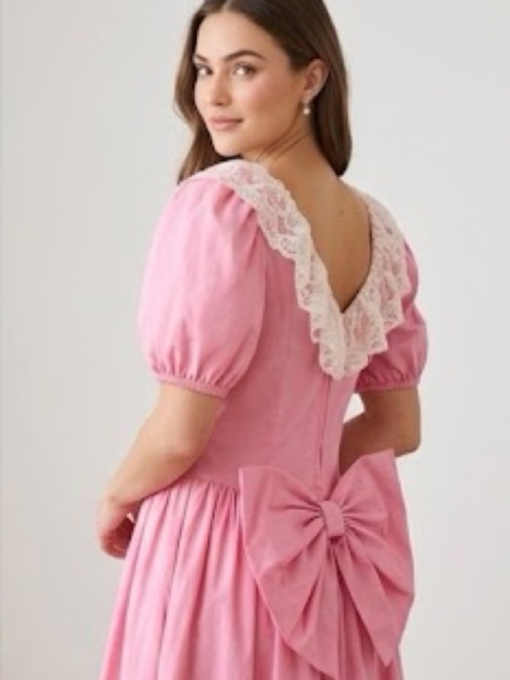 Vtg House of Bianchi Pink Drop Waist HUGE BOW Dress  SZ:10